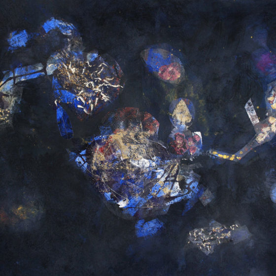 Falenablu, gouache et collage, 80×120 cm